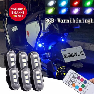 Kit 2/6 Luz LED RGB Estroboscópica com Controle Remoto USB para Moto Drone Carro