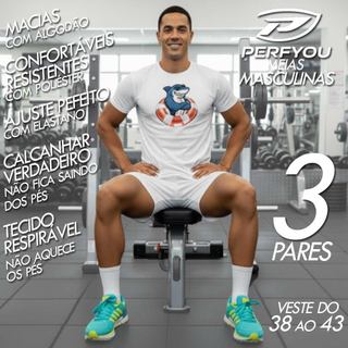Kit 3 pares Meia Cano Médio Masculina Perfyou Corrida Caminhada Algodão Elastano