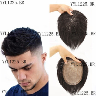 Peruca Para Homens Peças De Cabelo Humano Sistema De Substituição De Peotese Capilar Preto Natural Com Fitas