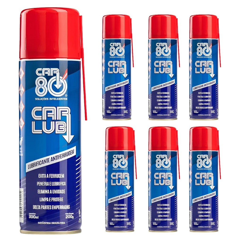 Kit 7 Unidades Car Lub Desengripante Spray 300ml - Lubrificante Antiferrugem Multiuso Ação Rápida em Oferta na Shopee