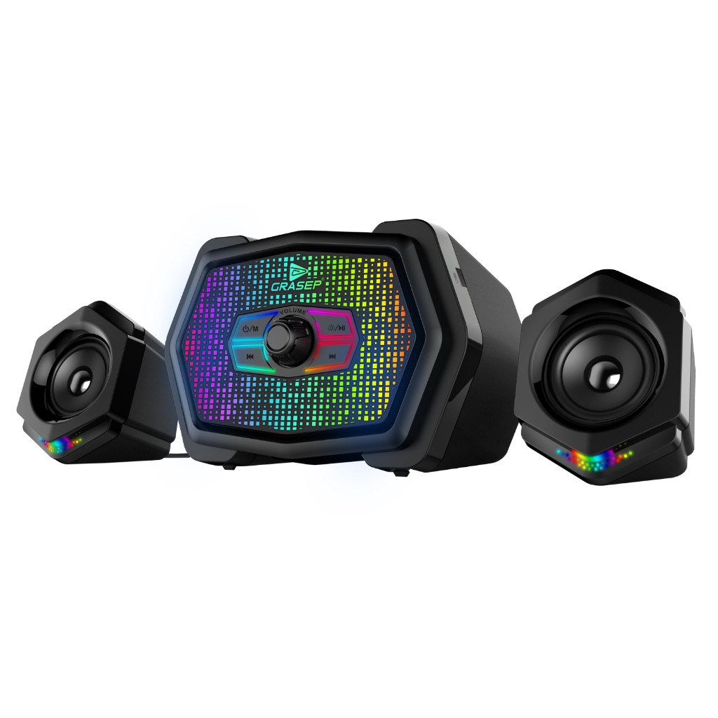 Caixa de Som Bluetooth 2.1 Subwoofer RGB 18W USB AUX FM Gamer Grasep D-GP302 BT em Oferta na Shopee