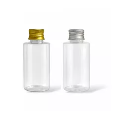 Kit 15 Frascos Pet Cilíndrico 60ml Cristal com Tampa de Alumínio