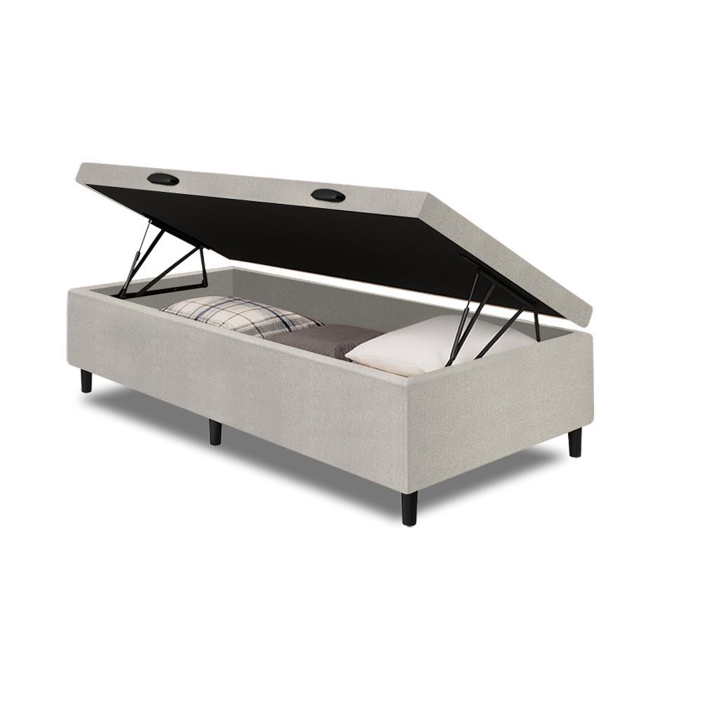 Cama Box Com Baú Solteiro 0,88m com 41cm de Altura Prince Branco Linho em Oferta na Shopee