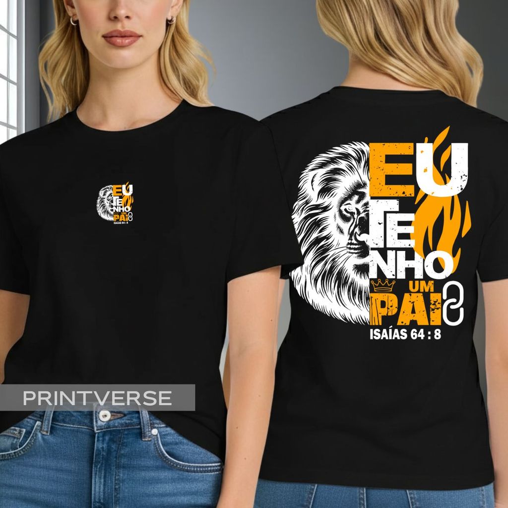 Camiseta Religiosa Leão de Judá Eu Tenho Um Pai Gospel Cristã Isaias Versículo Camisa Unissex Plus Size 100% Algodão