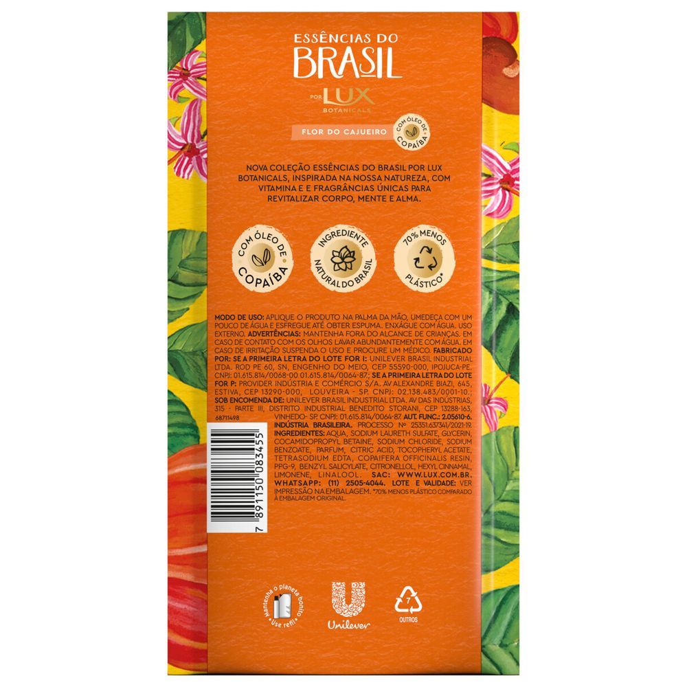 Detalhes do Sabonete Líquido para Mãos Lux Essências do Brasil Flor Cajueiro Refil 240ml