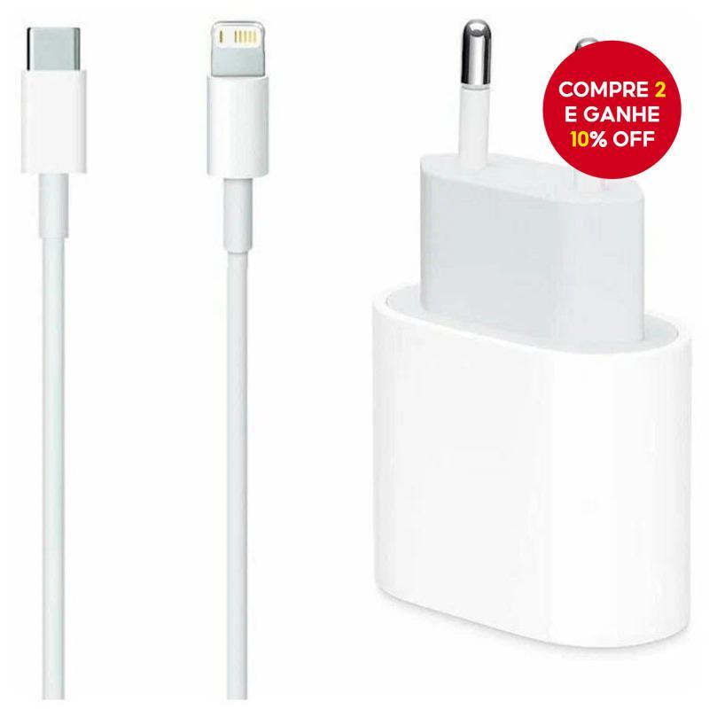  Carregador de Celular USB-C 20W PD + Cabo Tipo C 1M, Carregador Rápido para iPhone e iPad com Plugue Europeu