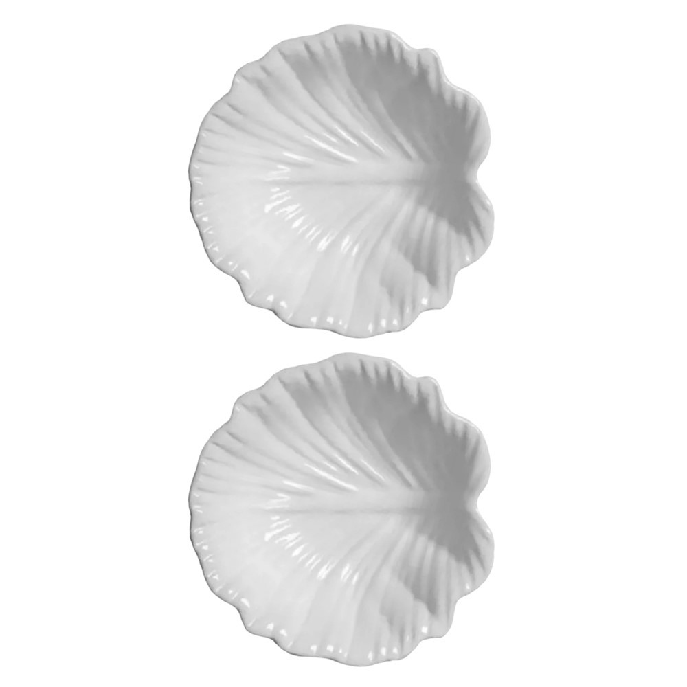 Jogo 2 Bowl Mini Travessa de Cerâmica Branco Leaves Scalla 5x11cm