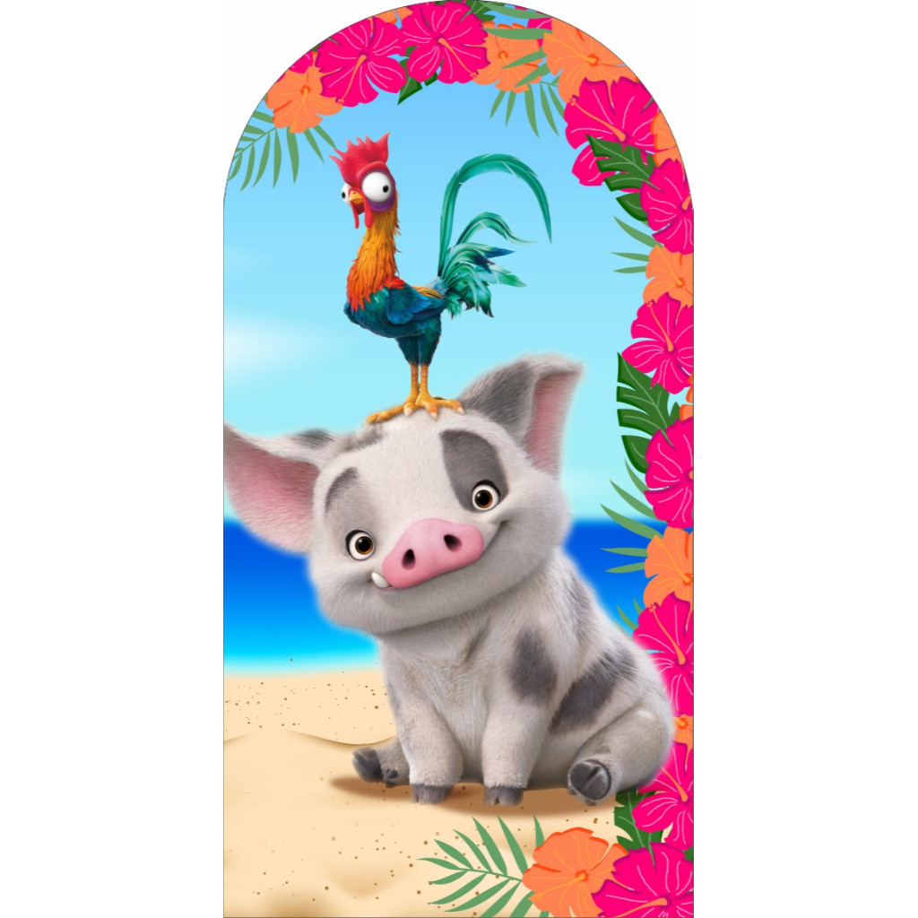 Painel De Festa Porquinho Moana Romano 2x1 Tecido Sublimado