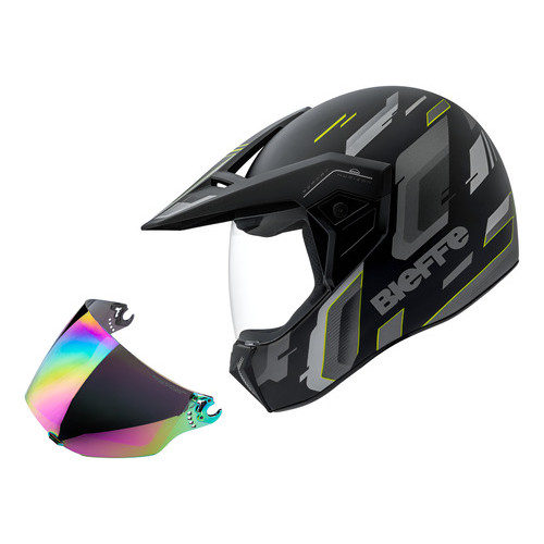 Capacete Moto Bieffe 3sport Horizon + Viseira Camaleão Preto Fosco / Amarelo Horizon 60