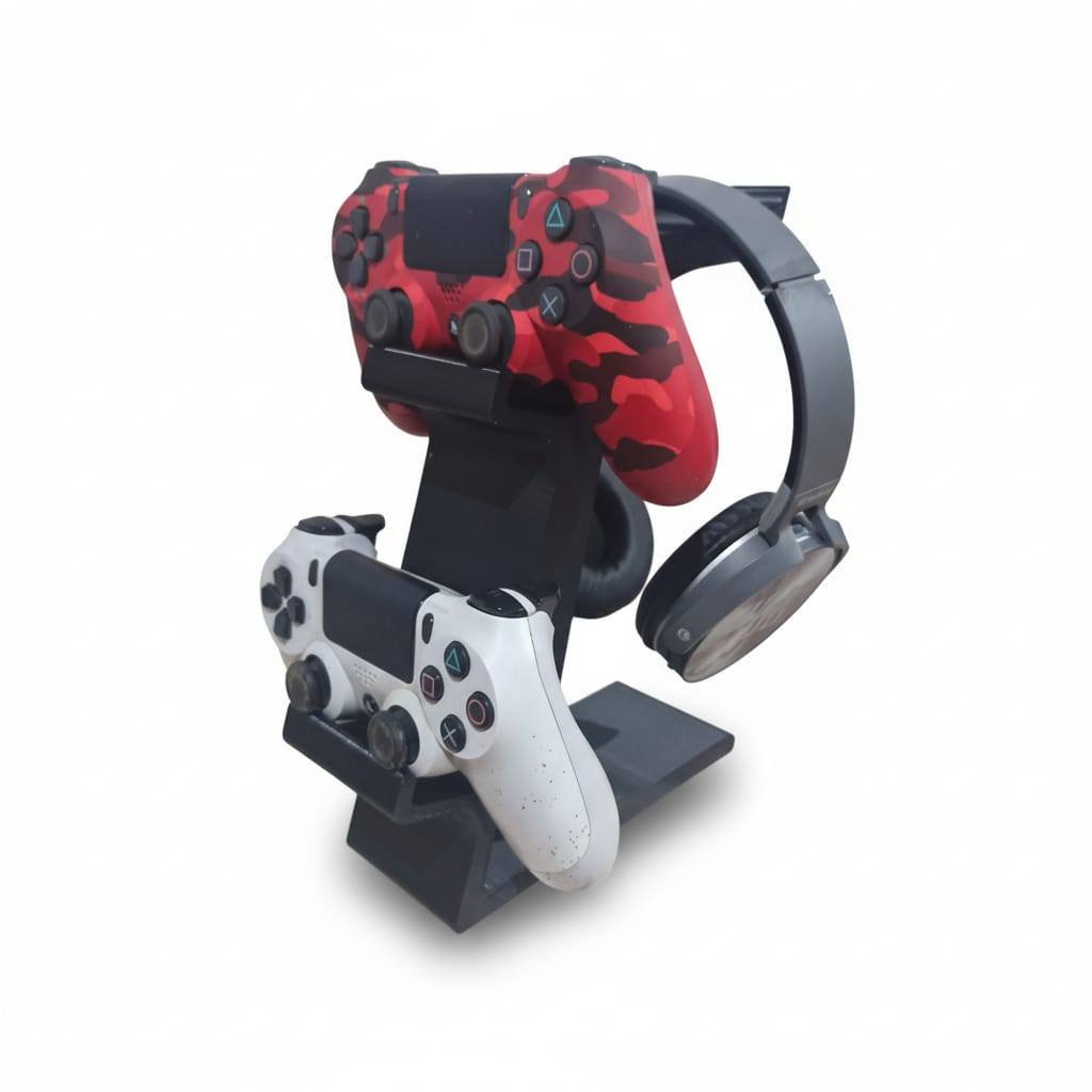Suporte Gamer Preto Para 2 Controles E Headset Organizador Vertical Universal