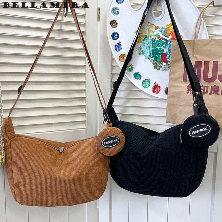 Mala a Tiracolo em Veludo Cotelê Colorido de Estilo Retro Bolsa Moedas, Mala de Ombro Senhora