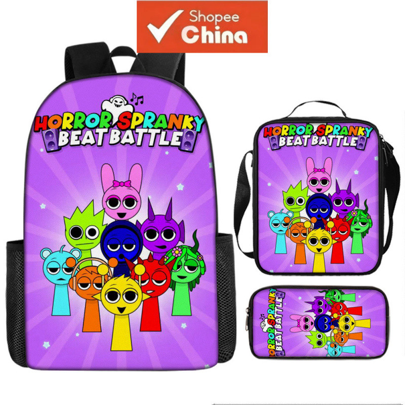 Mochila Kit Sprunki para Crianças 44cm Meninos Meninas Estudantes Bolsas Lancheira Térmica Estojo de Lápis 3pcs JZYG