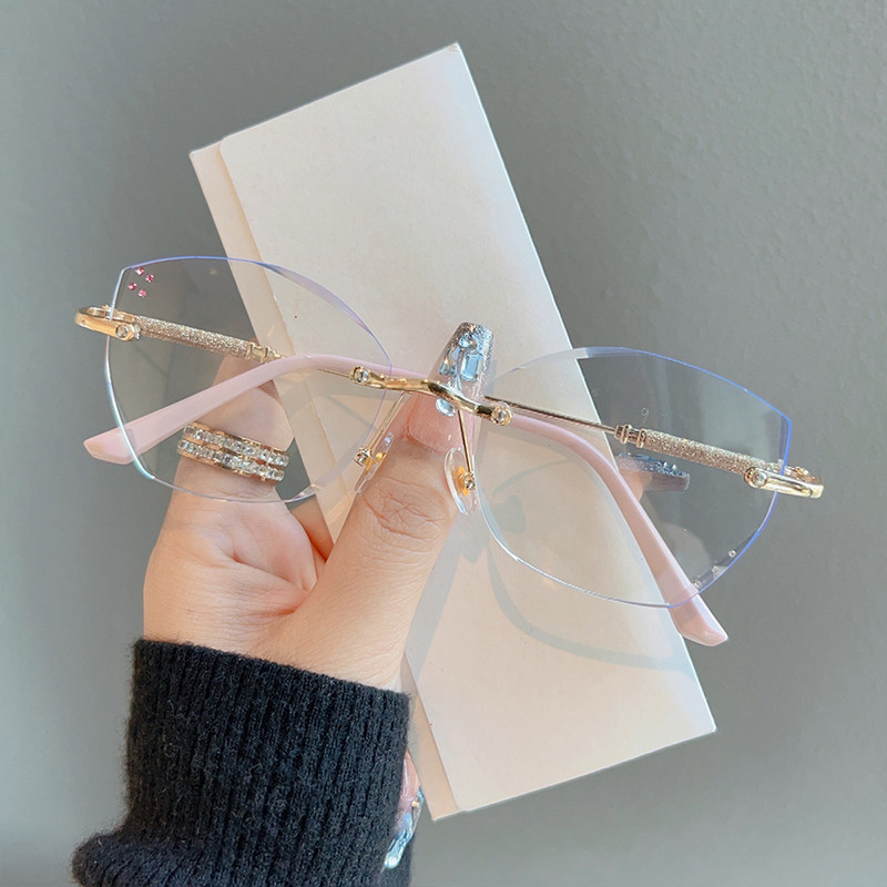 Óculos De Leitura Femininos De Alta Definição Com Borda De Corte Sem Moldura , Vintage , Anti-Luz Azul , Cor Gradiente ,
