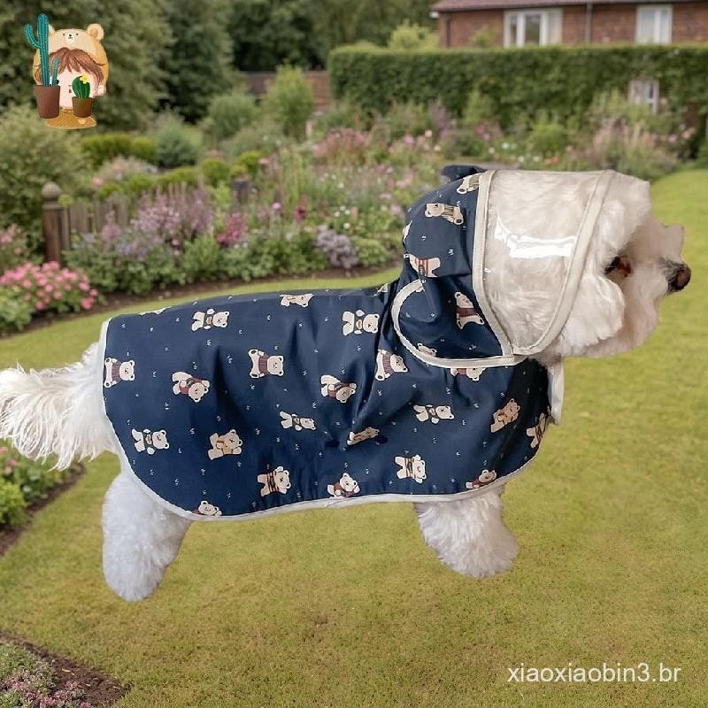 Capa De Chuva Impermeável Para Cachorro Ursinho Azul Marinho