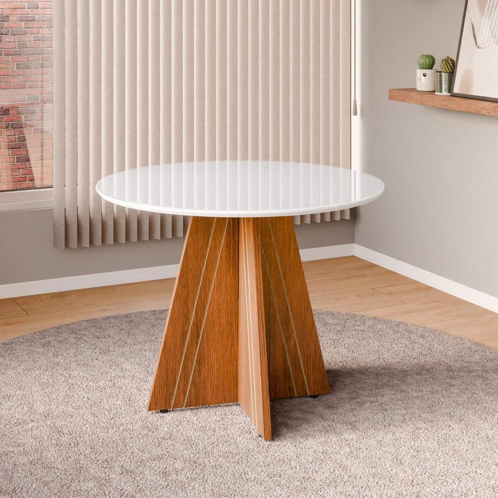 Mesa de Jantar Redonda com Vidro 4 Lugares Multimóveis CR50245
