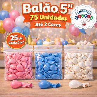 Balão Bexiga para Festa 5 polegadas 75 unidades Pic Pic Até 3 Cores Arco Festa na Mesa