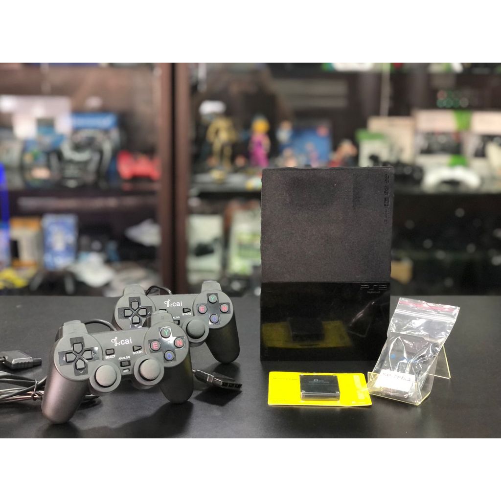 Playstation 2 Slim Sistema o.p.l 02 controles c/fio paralelo + 02 memory card + jogos - item usado