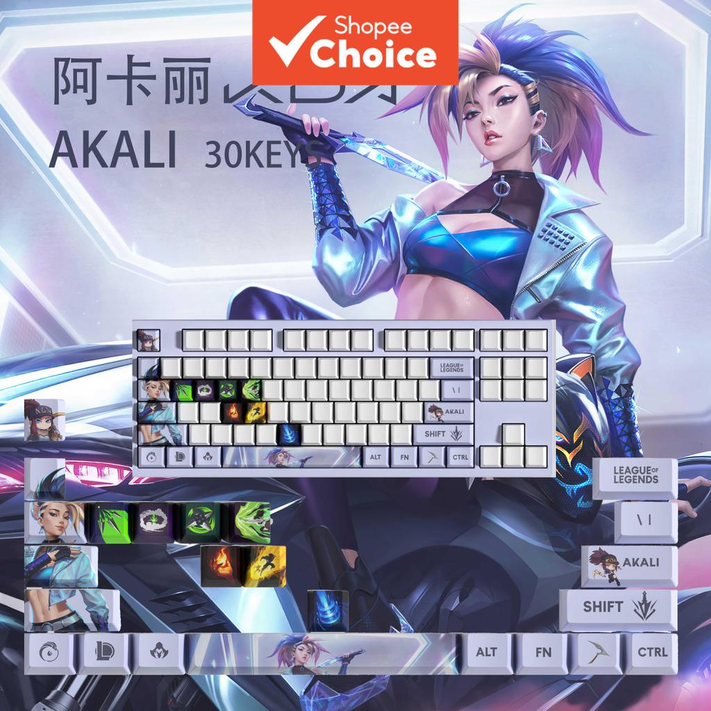 Conjunto de Teclas Personalizadas LoL | KDA Akali e Diversos Campeões | Teclados Mecânicos | Melhor Caixa de Presente