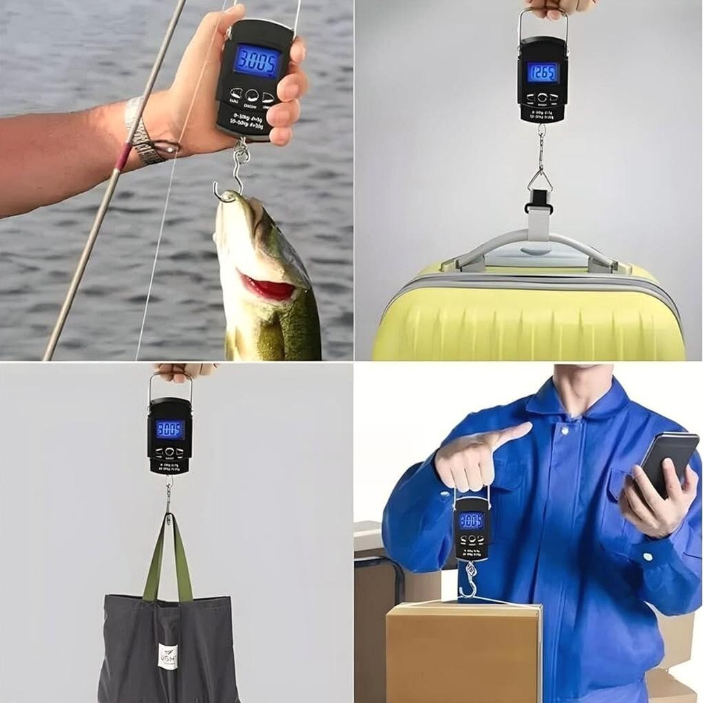 Balança digital mini de mão — 10g a 50kg, portátil para check-in e cozinha