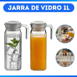 Kit 2 Jarras com Tampa Clássica Milano De Vidro 1 Litro Design Sofisticado Resistente