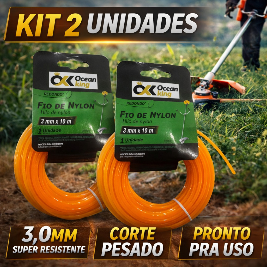 Kit 2 Fio Roçadeira 3.0mm 10m Nylon Super Resistente Corte Pesado Uso Imediato