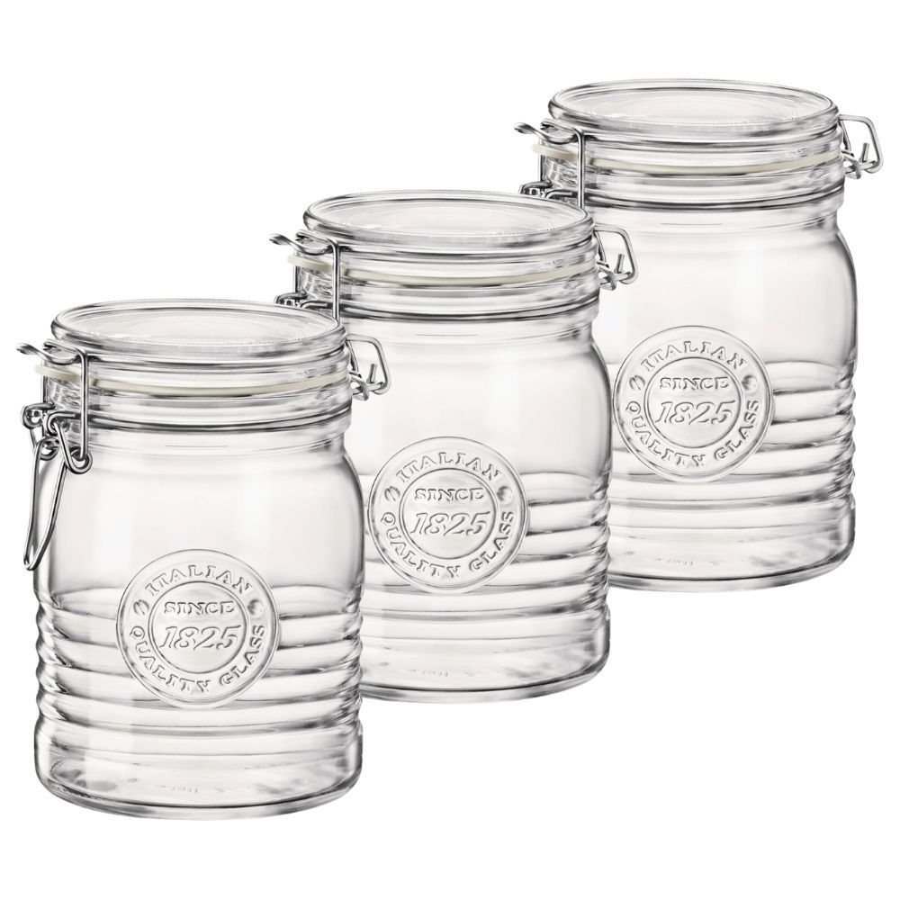 Kit 3 Potes Herméticos Vidro Organizador 750ml Bormioli Rocco Officina 1825 Original Itália