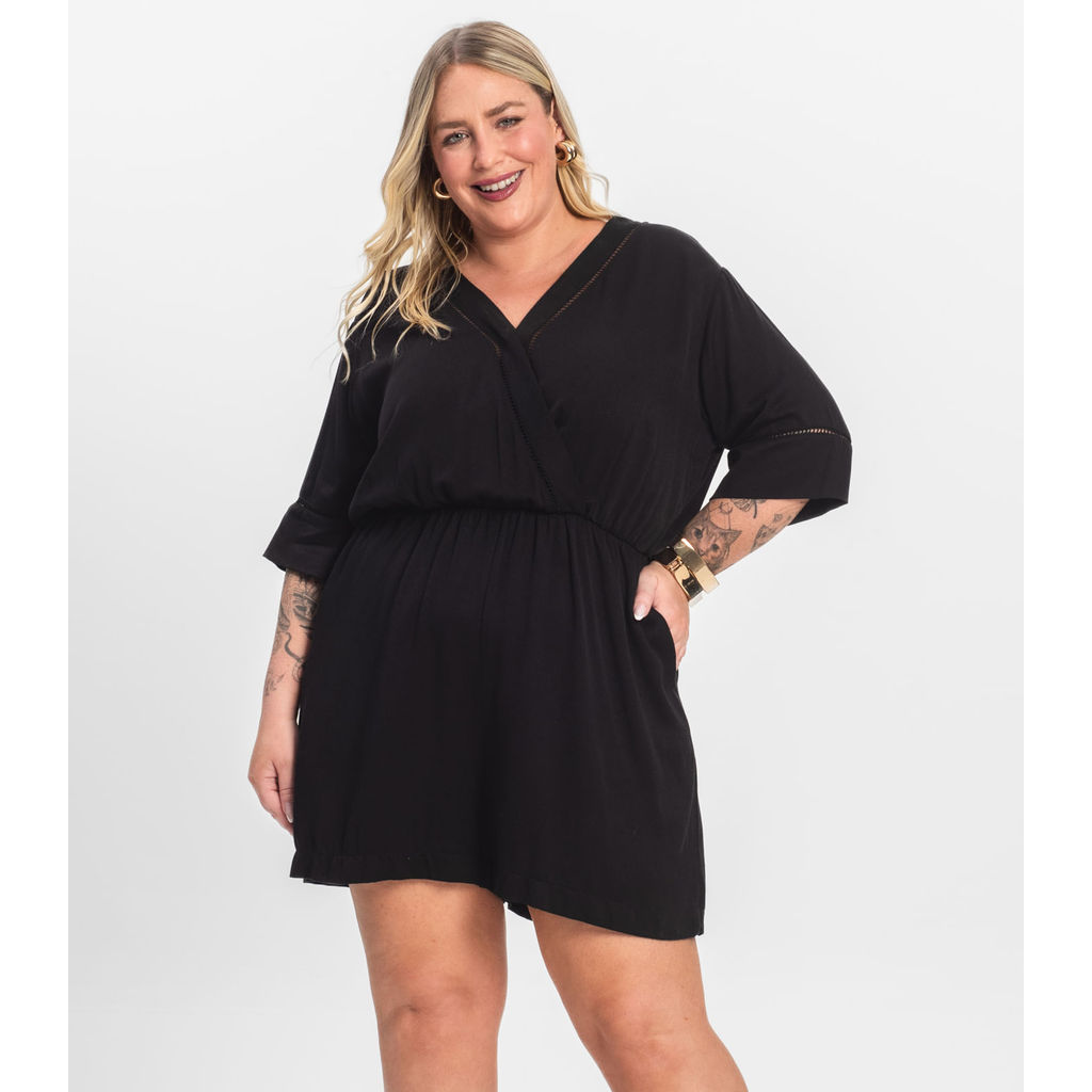 Macaquinho Feminino Plus Size Secret Glam Preto