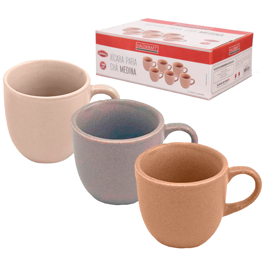 Jogo De Xícaras Café Chá Leite 100ml 6 Peças Hauskraft Medina Bege Cinza Marrom