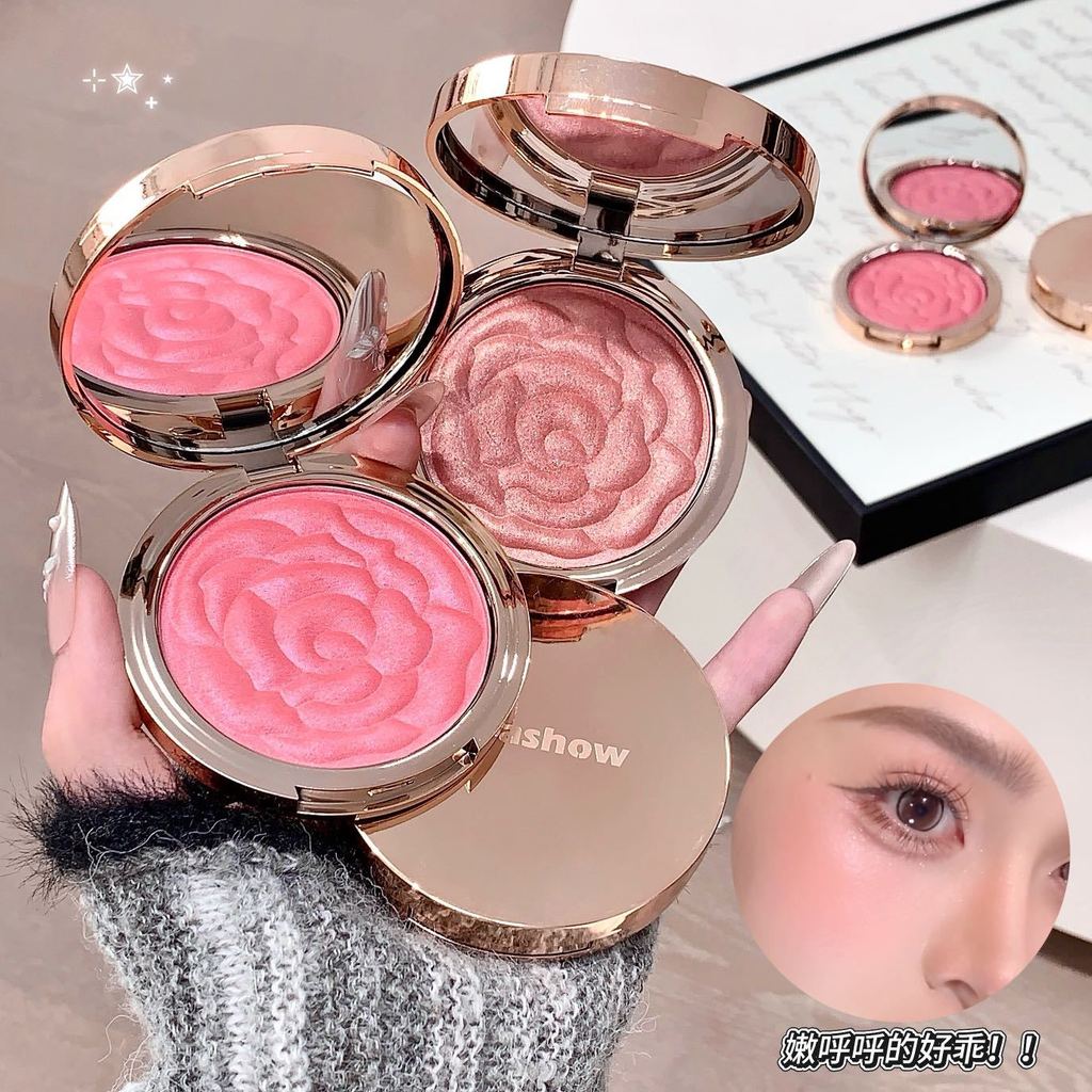 [Estoque pronto] kakashow Blush em forma de rosa em relevo Batatas picadas finas piscando atmosfera transparente brilhan