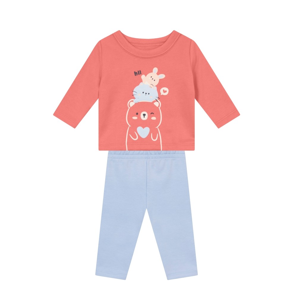 Conjunto Infantil Menina Brandili Inverno com Calça Legging Azul e Moletom Flanelado Bichinhos