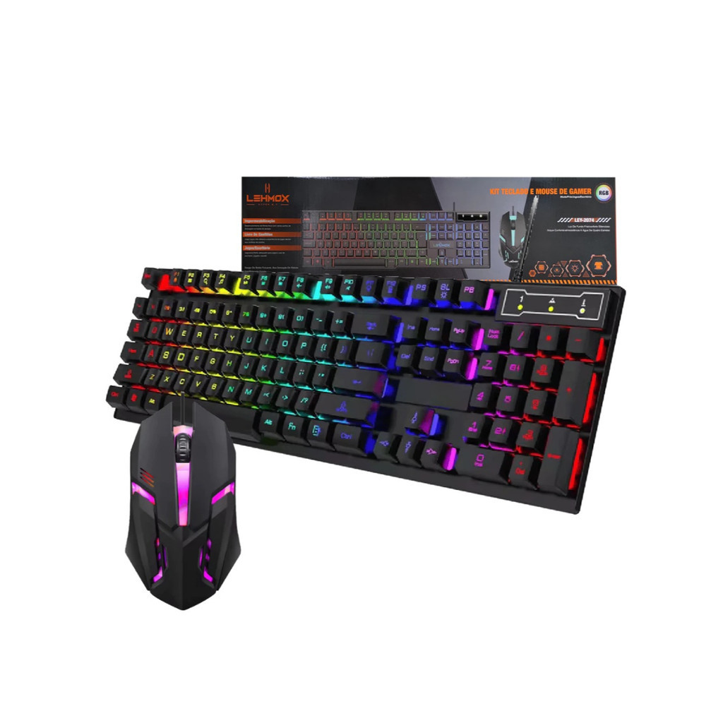 Kit Fone Gamer, Teclado e  Mouse Com Fio USB LED ABNT2 Original Lehmox