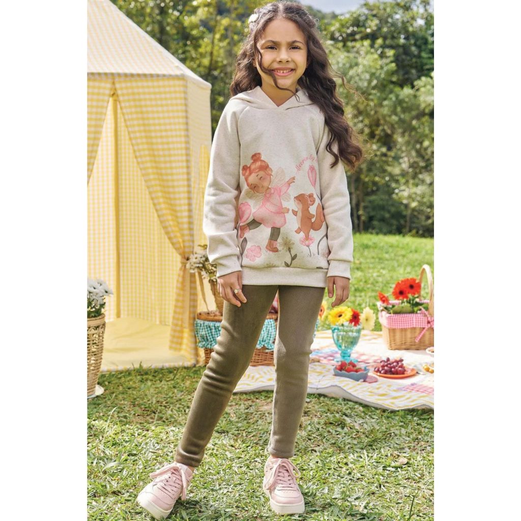 Conjunto Menina Blusa Moletom Flanelado Legging Cotelê Kukiê