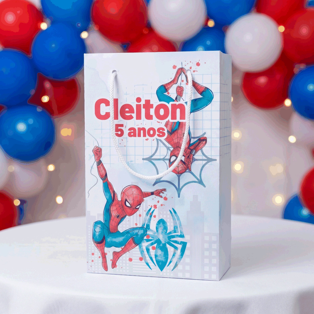 Sacolinha Personalizada com Nome e Idade - Tema Homem Aranha Aquarela - Lembrancinha Aniversário - Pegue e Monte