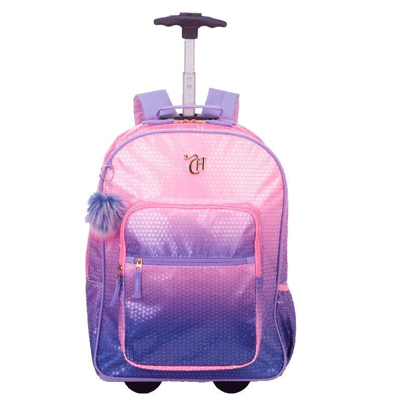 Mochila Carrinho Capricho Paetê - Rosa com Lilás