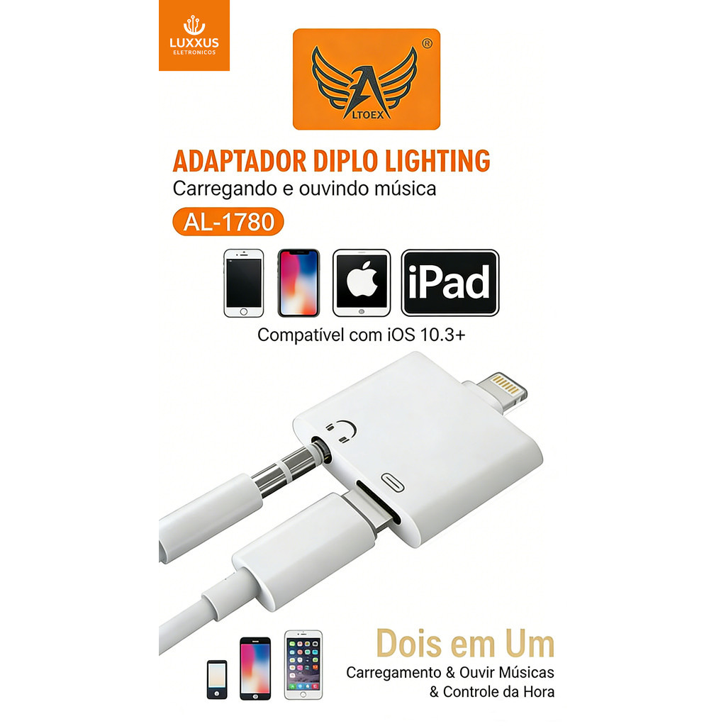 Adaptador 5G Lightning + P2 Altomex AL-1780-5G – Áudio e Carregamento Simultâneos para iPhone em Oferta na Shopee
