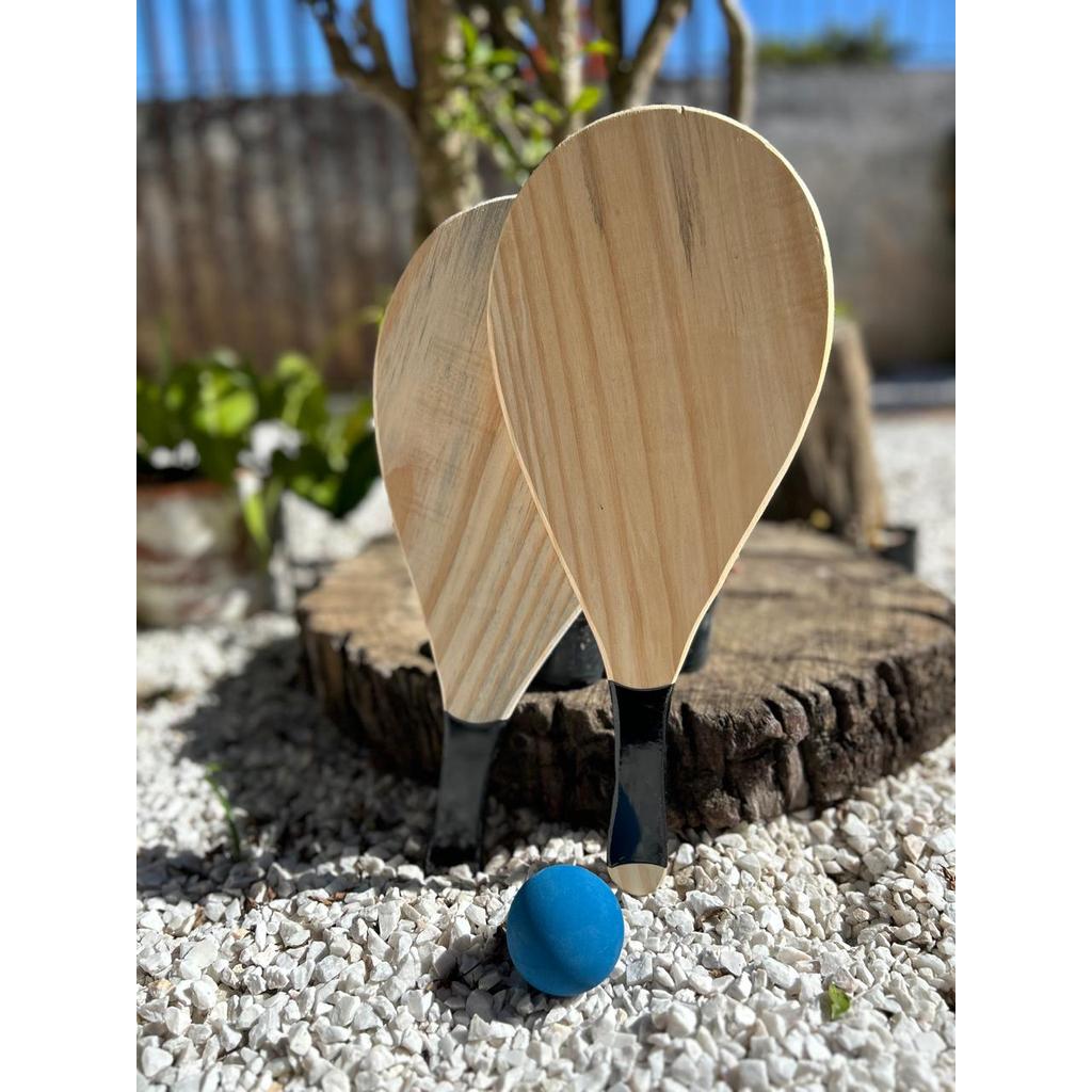 Kit Raquetes De Madeira Para Frescobol Sem Estampa + 1 Bolinha de Borracha