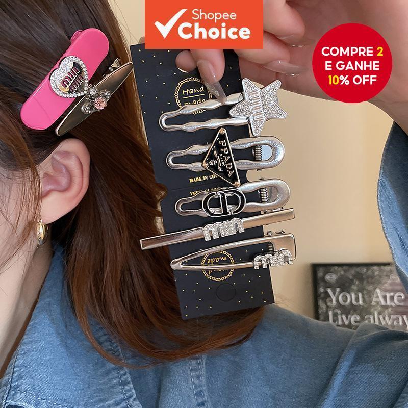 Grampos De Cabelo Estrela Coreana , Alfinetes De Bico De Pato Com Letras De 5 Pontos Para Mulheres , Clipes Laterais Doc em Oferta na Shopee