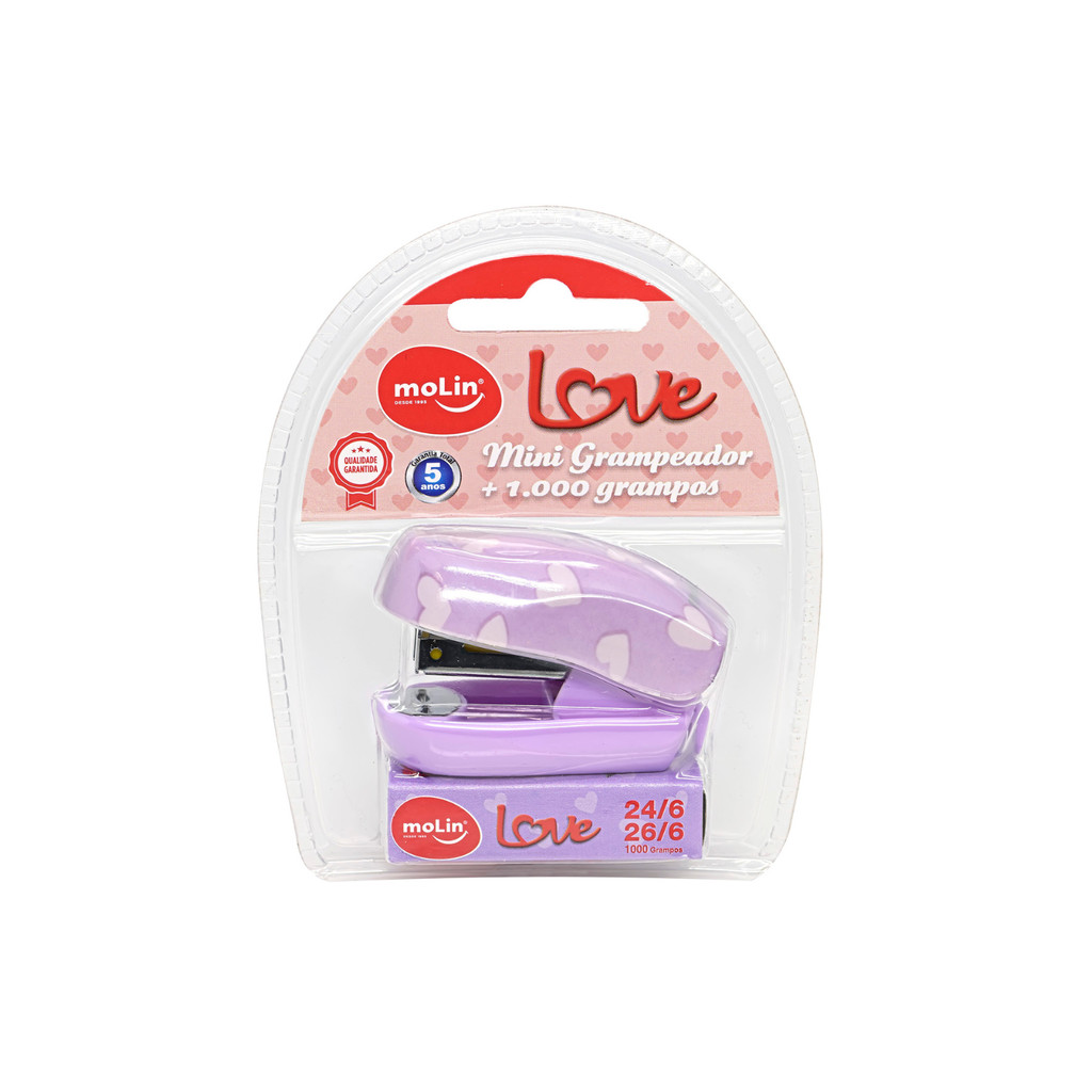 Grampeador Mini + 1000 Grampos Molin - Love Lilac Lilás