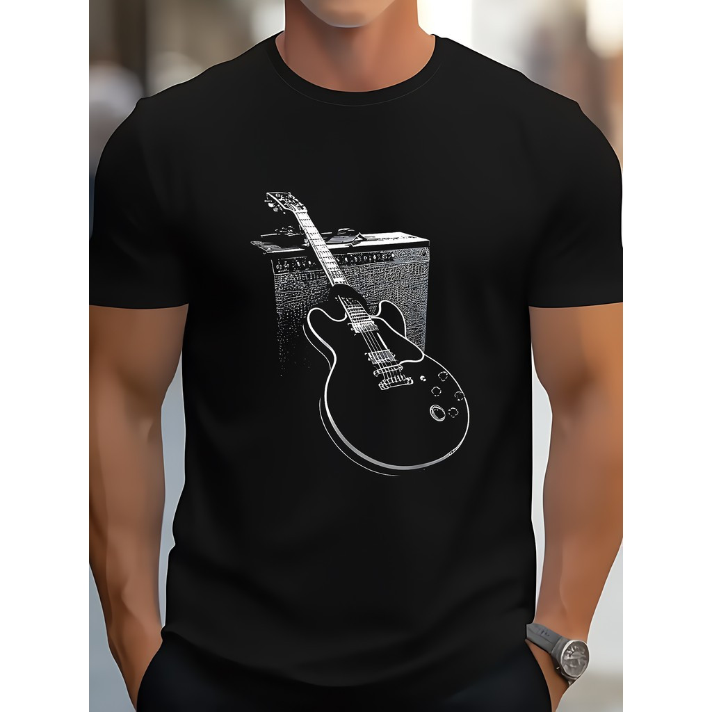 [Camiseta Premium em Algodão Puro]GXG Camiseta Masculina Guitarra Amplificador  Básica Oversized 100% Algodão Confecção 