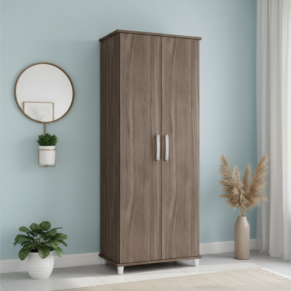 Armário Alto Multiuso 2 Portas 4 Prateleiras  Carvalho em Oferta na Shopee