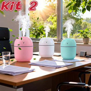 Kit 2 Umidificador de Ar Egg 250ml Difusor Aromaterapia LED Purificador Casa Escritório Escola