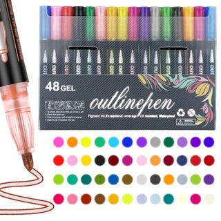 24/36/48 Cores Caneta Marcadora De Arte De Contorno De Linha Dupla Colorida em Oferta na Shopee