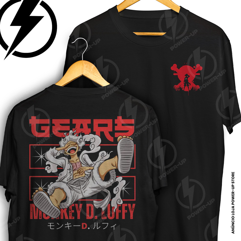 Camiseta Monkey D Luffy Gear 5 Red Style One Piece Frente E Verso Blusa Camisa 100% Algodão