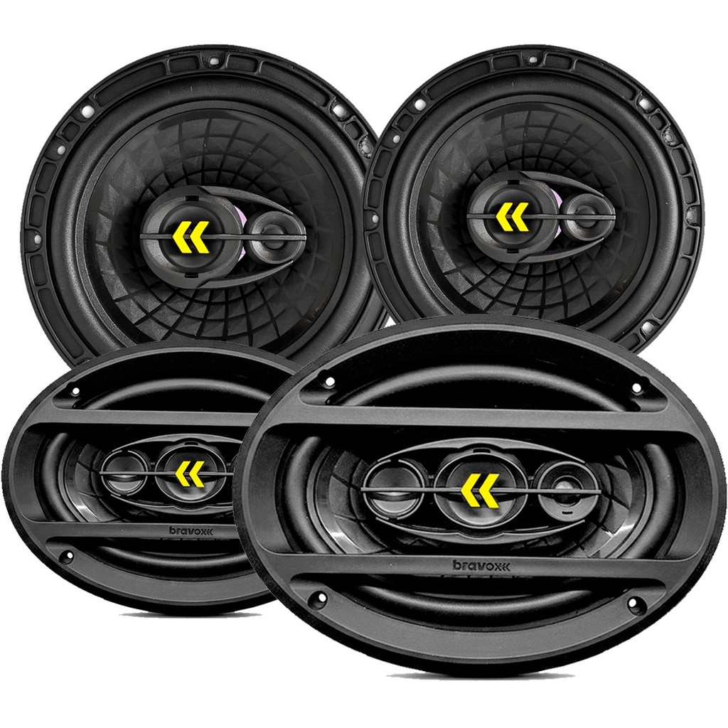 Kit Facil Revo Alto Falante 69 / 6 pol Bravox 340w Triaxial Tampão E Porta Som Automotivo
