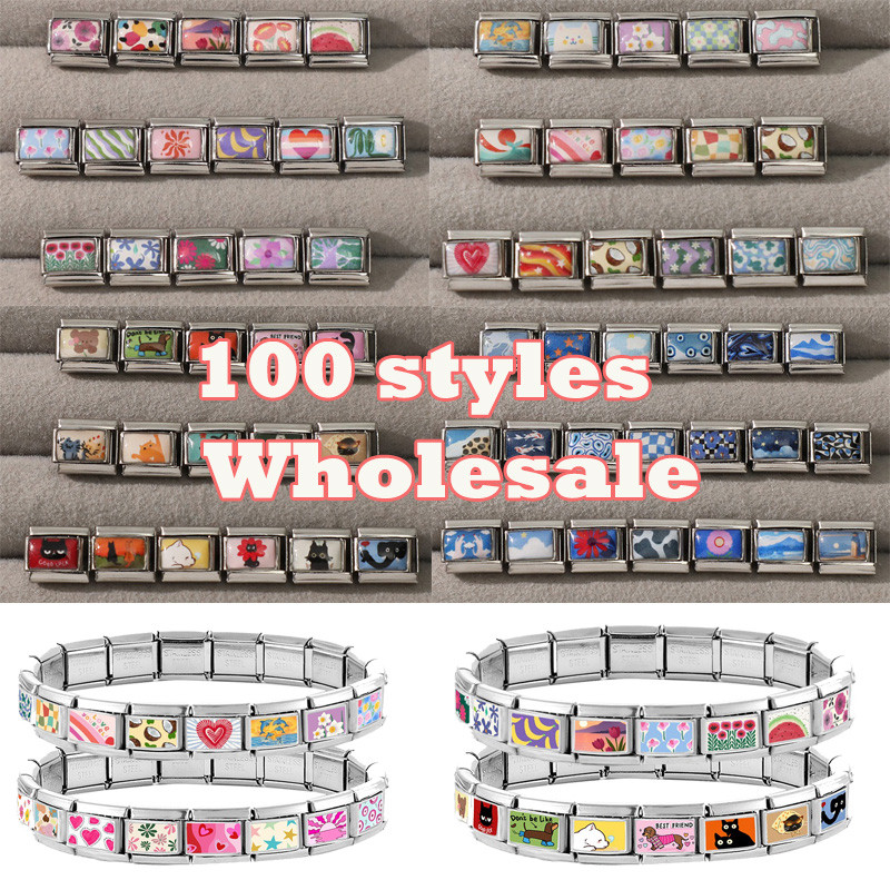 Feminino Colorido Coração Cisne Melancia Encantos Links Italianos Caber 9mm Pulseira De Aço Inoxidável DIY Fazendo Jóias