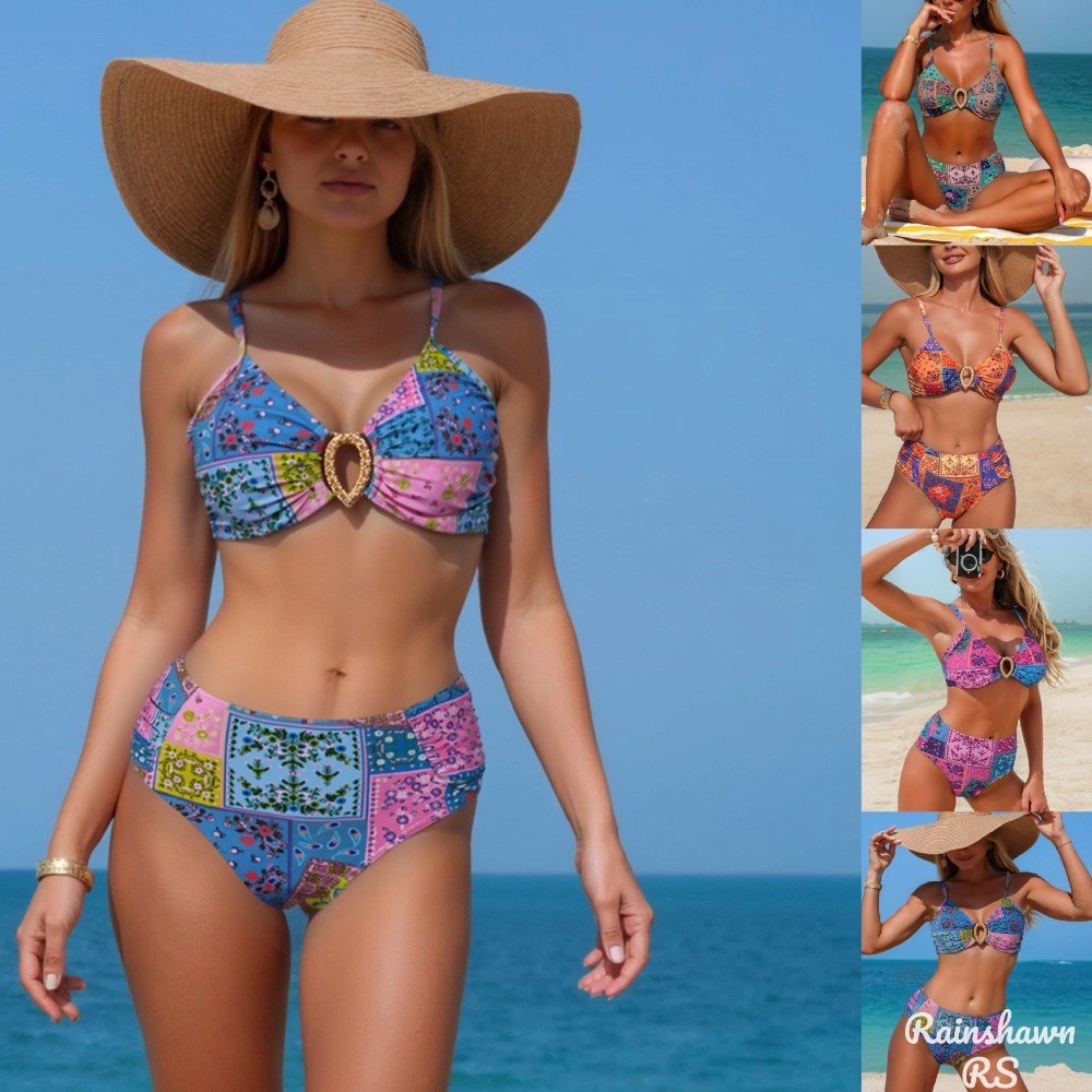 Biquini Cintura Alta Roupa de Banho Flores Roupa De Praia Maio Feminino Praia Maio Natação Maior de Praia Moda Praia