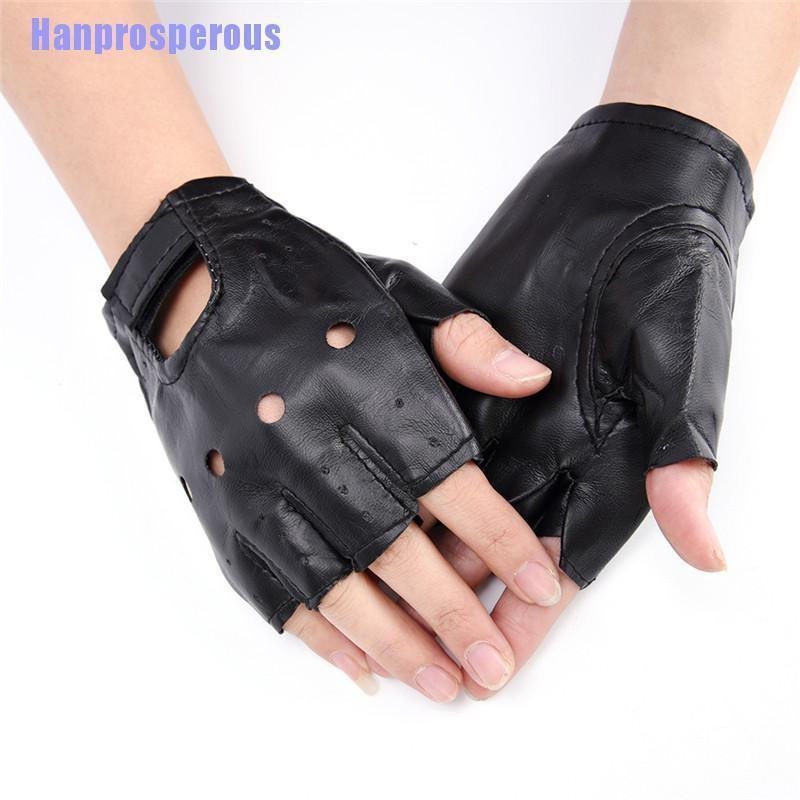 Hp Luvas Sem Dedos Pretas De Couro Pu Para Motociclistas / Motocicletas / Luvas Masculinas