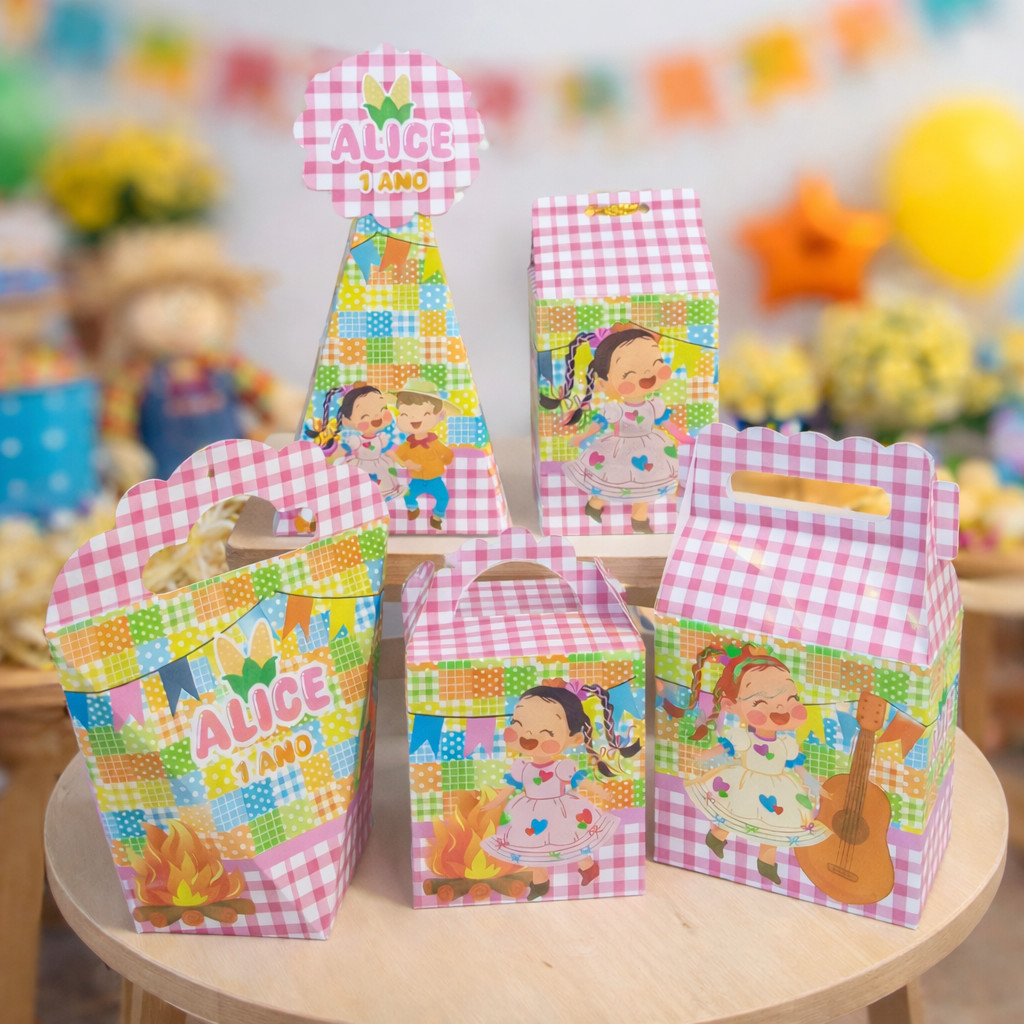 Personalizados Kit Festa Junina Charraia de Fraldas Menina Arraiá Lembrancinha Aniversário Infantil Pegue e Monte