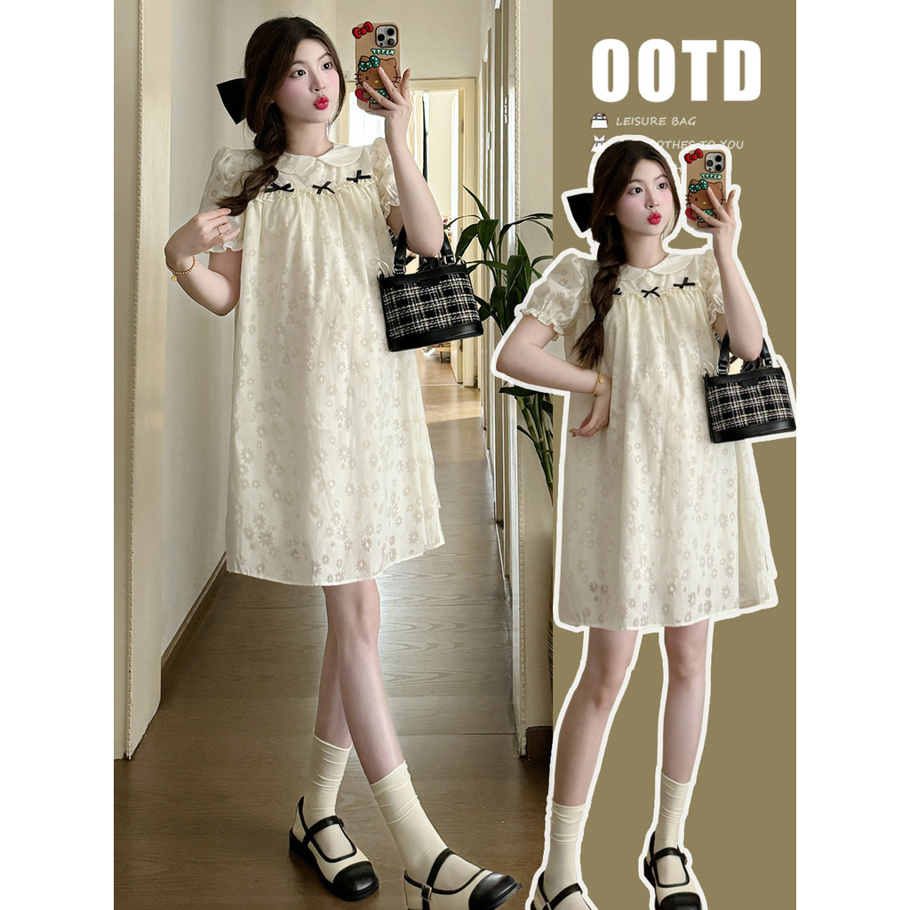 Roupa de maternidade verão wear 2026 novo estilo moda boneca saia verão feminino High-End manga curta vestido de materni