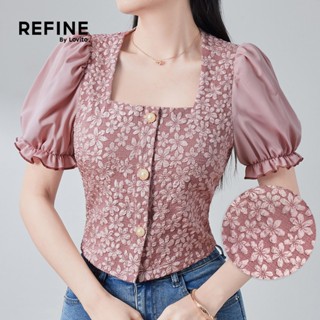 (Refine by Lovito) Blusa Casual Tecido Costura Botão Frente Primavera/verão Blusa Feminina Cinza Rosa LR26ED049 em Oferta na Shopee
